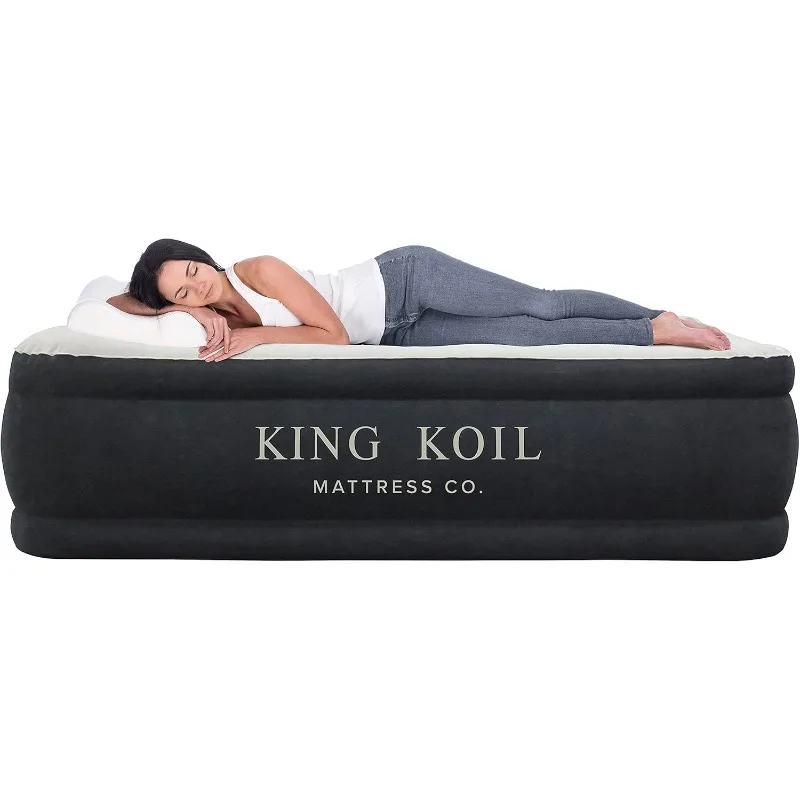 King Koil Plush Pillow Top King Air Mattress with Built-in High-Speed Pump Best for Home, Camping, Guests