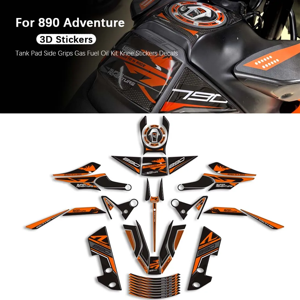 Motorcycle For 890 Adventure R ADV 2019-2025 Protector Tank Pad Side Grips Gas Fuel Oil Kit Knee Handguard Stickers Decals