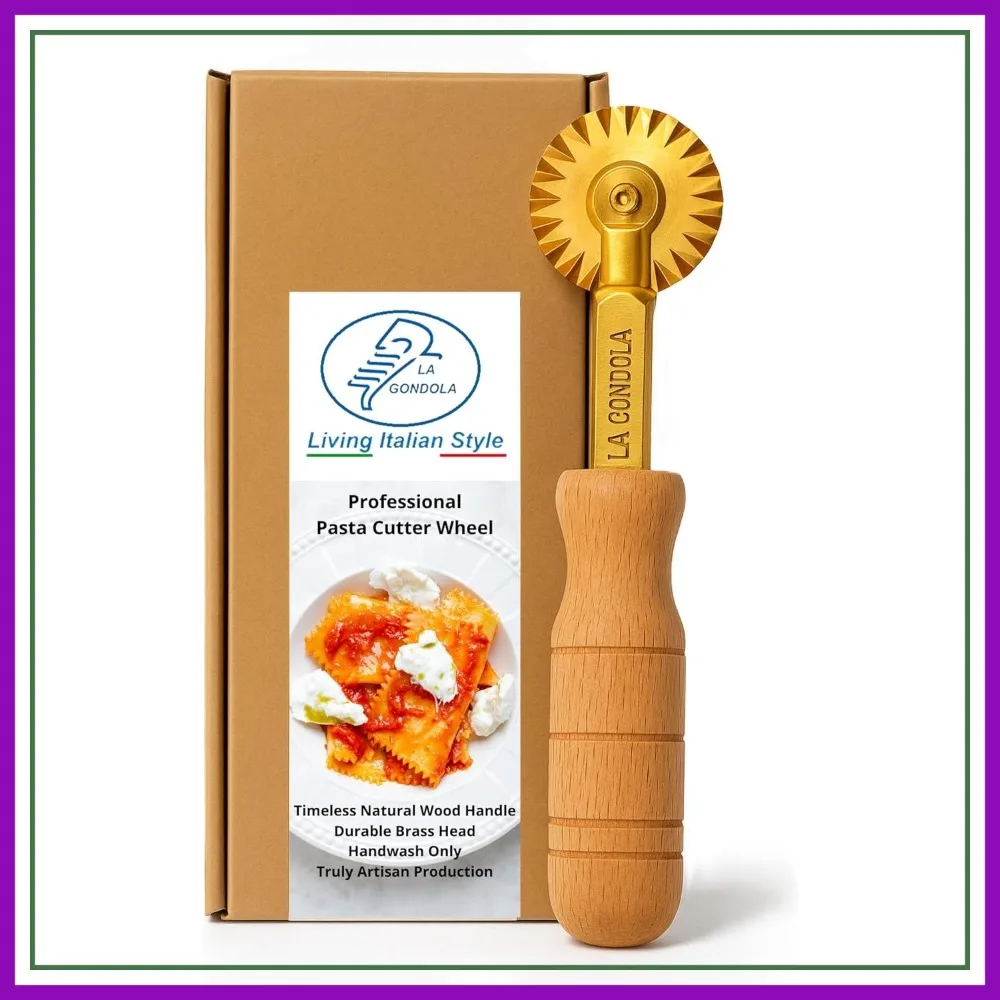 

Italian Pasta Cutter Wheel - Brass & Wood Ravioli Cutter for Homemade Pasta