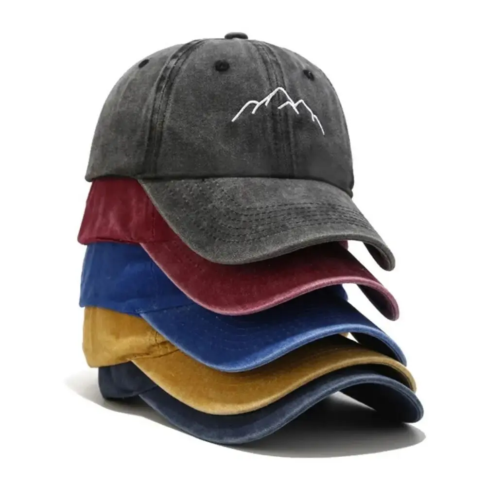 Washed Cotton Mountain Embroidery Baseball Cap Mountain Range Adjustable Streetwear Sports Hat Shading Hat Embroidery