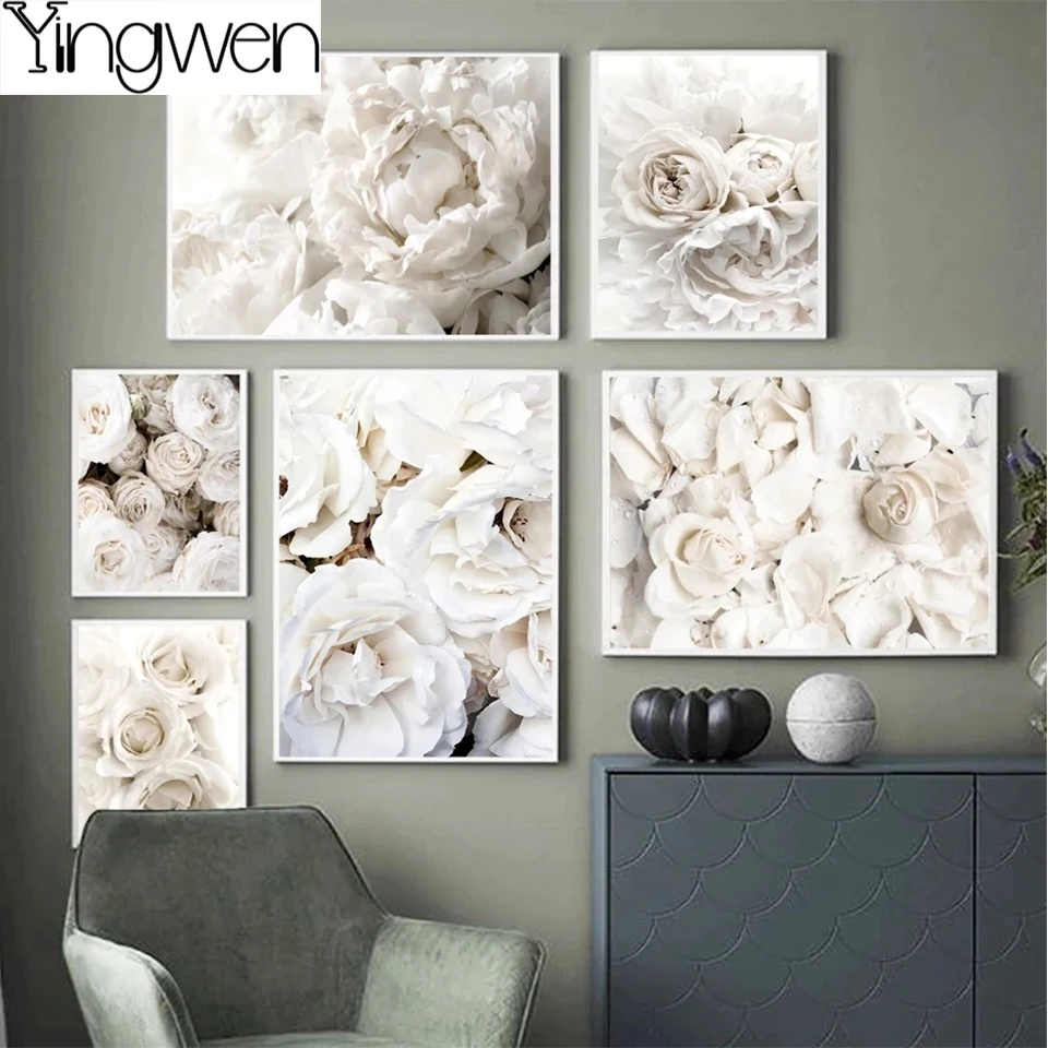 5D Diamond Painting White Flower Bloom Peony Rose Wall Art Full Diamond Mosaic Cross Stitch Embroidery Kit Home Corridor Decor