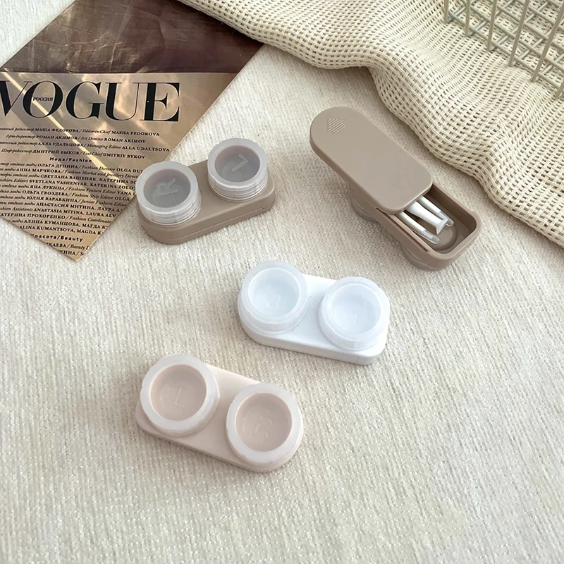 Mini Simple White Contact Lens Case Double Box Storage Holder With Mirror Eye Care Box Contact Lens Organizer Kit Gift Portable