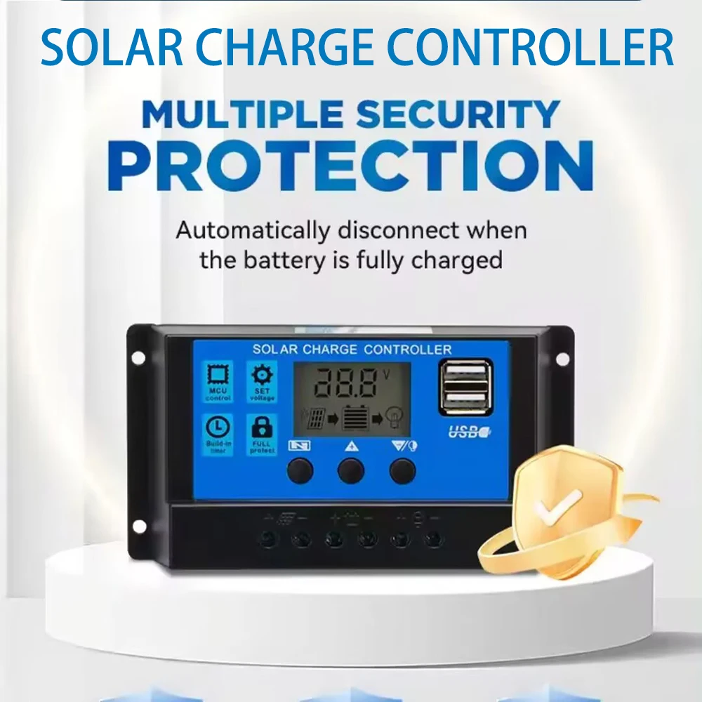 Solar Controller 12V/24V 30A 20A 10A Solar Regulator PWM Battery Charger LCD Display Dual USB 5V Output