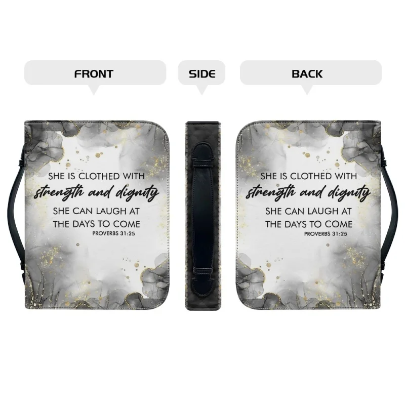 She Is Clothed With Strength and Dignity Proverbs Print Church Bible Cover Case PU Handbags Study Book Holy Storage Boxes