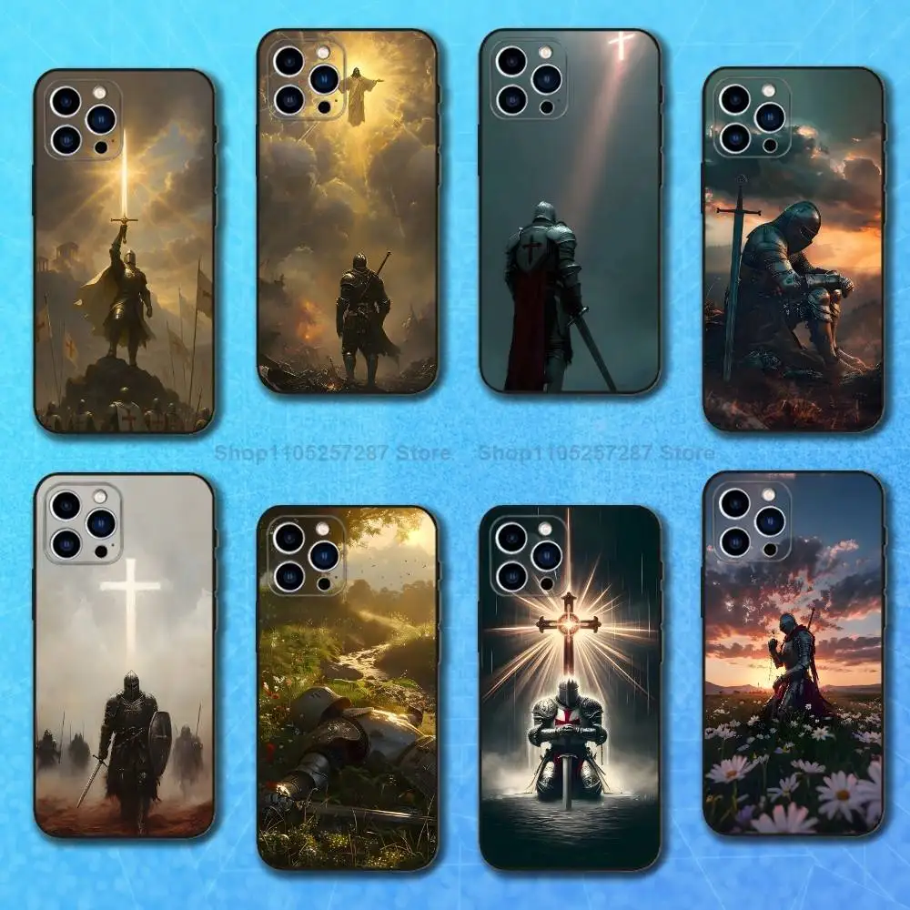 

Templar Knight Crusaders Case For iPhone 11,12,15,14,13,16,17,Plus,Pro Max,XS,X,XR,SE,Mini,8,7,Soft Silicone Black