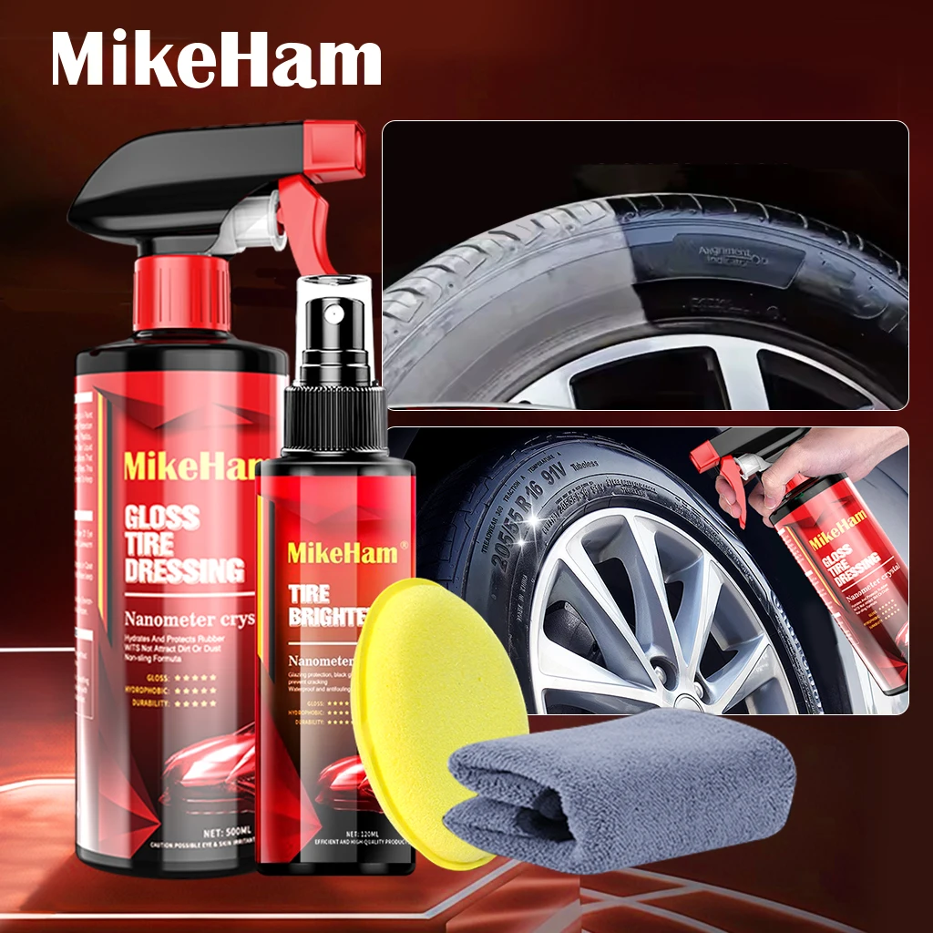 

MikeHam Car Tire Shine Dressing Spray Долговечный глянцевый спрей для ухода за шинами Черный мокрый вид Защита от ультрафиолета и водонепроницаемость 500 мл