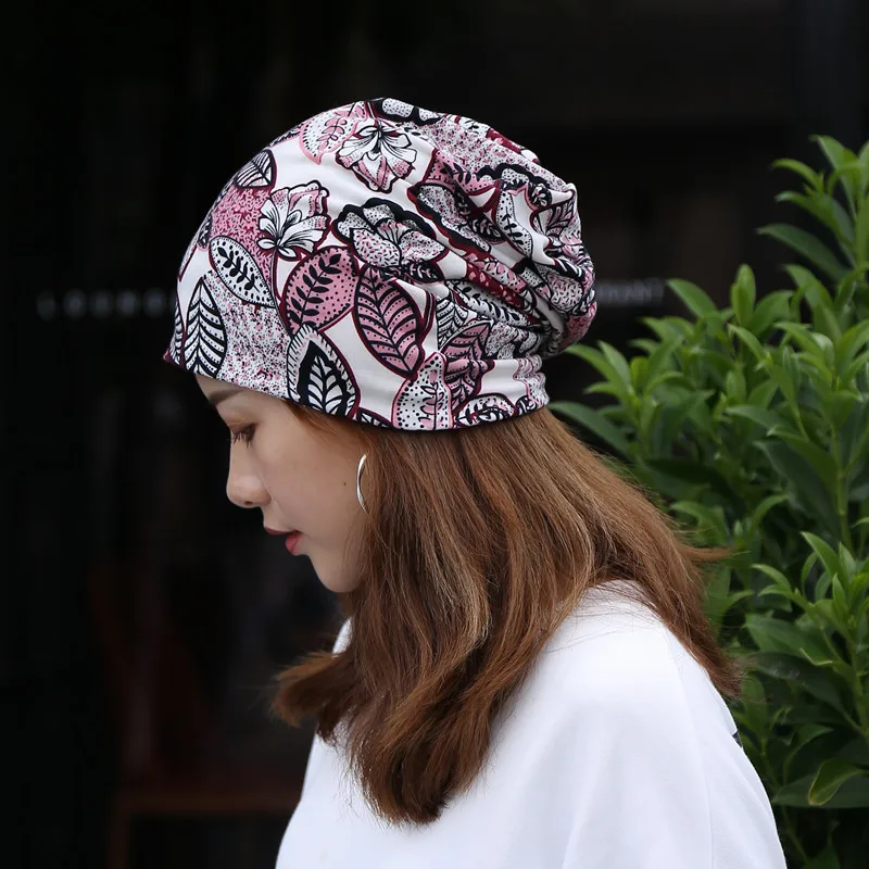 Multifunction Women Summer Leaves Lace Cotton Sunscreen Sun Hat Spring Maternity Windproof Warm Cap Ponytail Headscarf Scarf W56