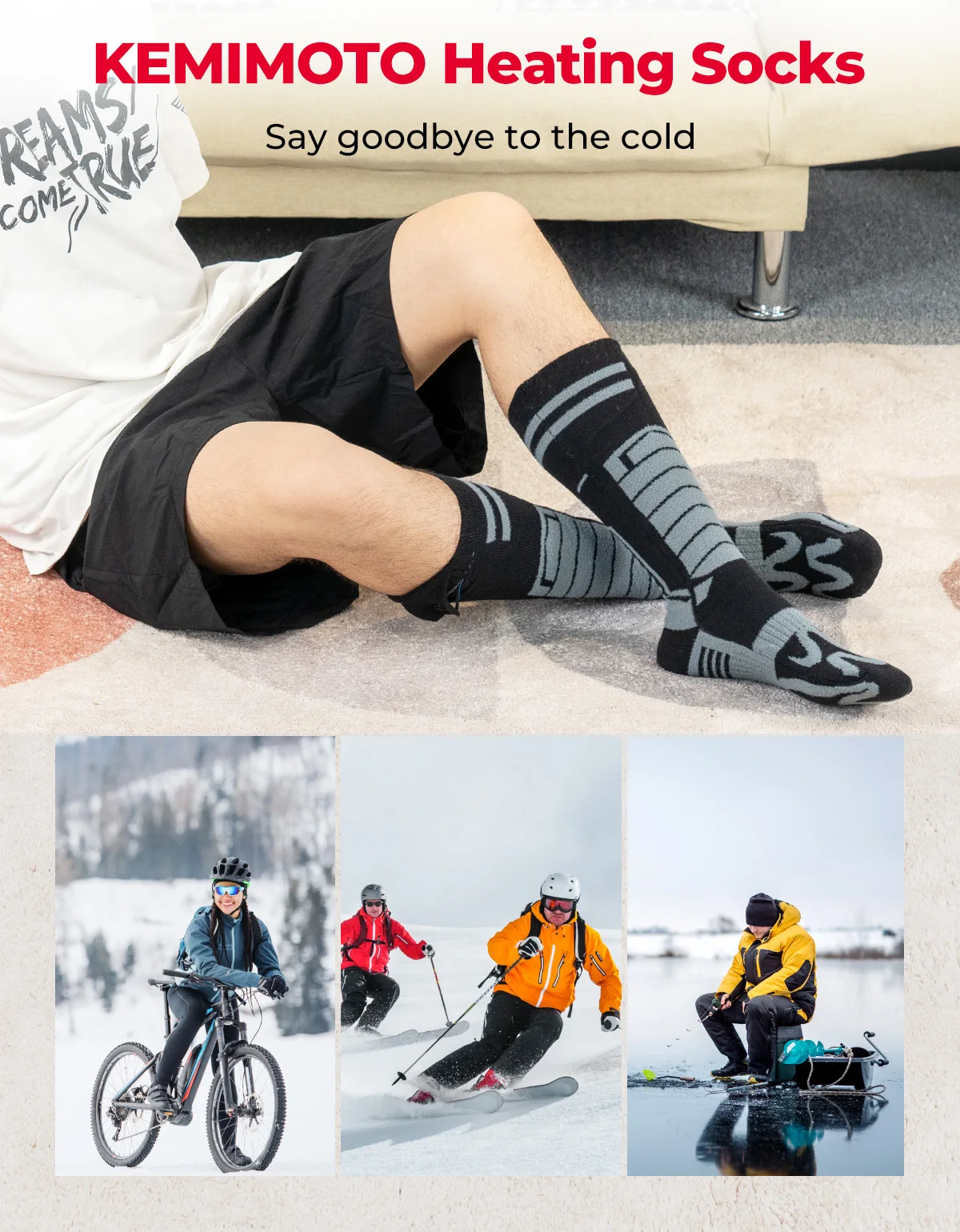 KEMIMOTO Beheizte Skisocken Winterausrüstung für Männer und Frauen mit 2 Batterien APP Bluetooth Wiederaufladbare Elektrische Fußwärmer Dicke Baumwollsocken für Wandern, Camping, Radfahren und Outdoor-Aktivitäten – Detail 18