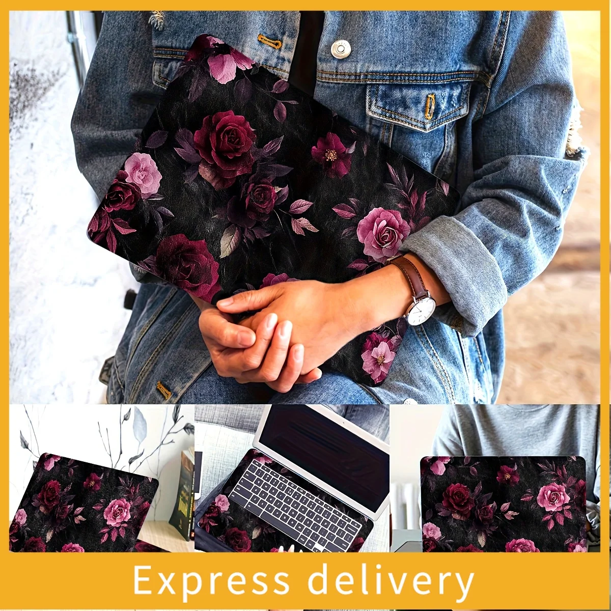 Vinyl Laptop Case Floral Stickers, 2 Pieces/Set, Scratch Resistant DIY Art Case, Universal Netbook Skin Stickers Non-Reusable