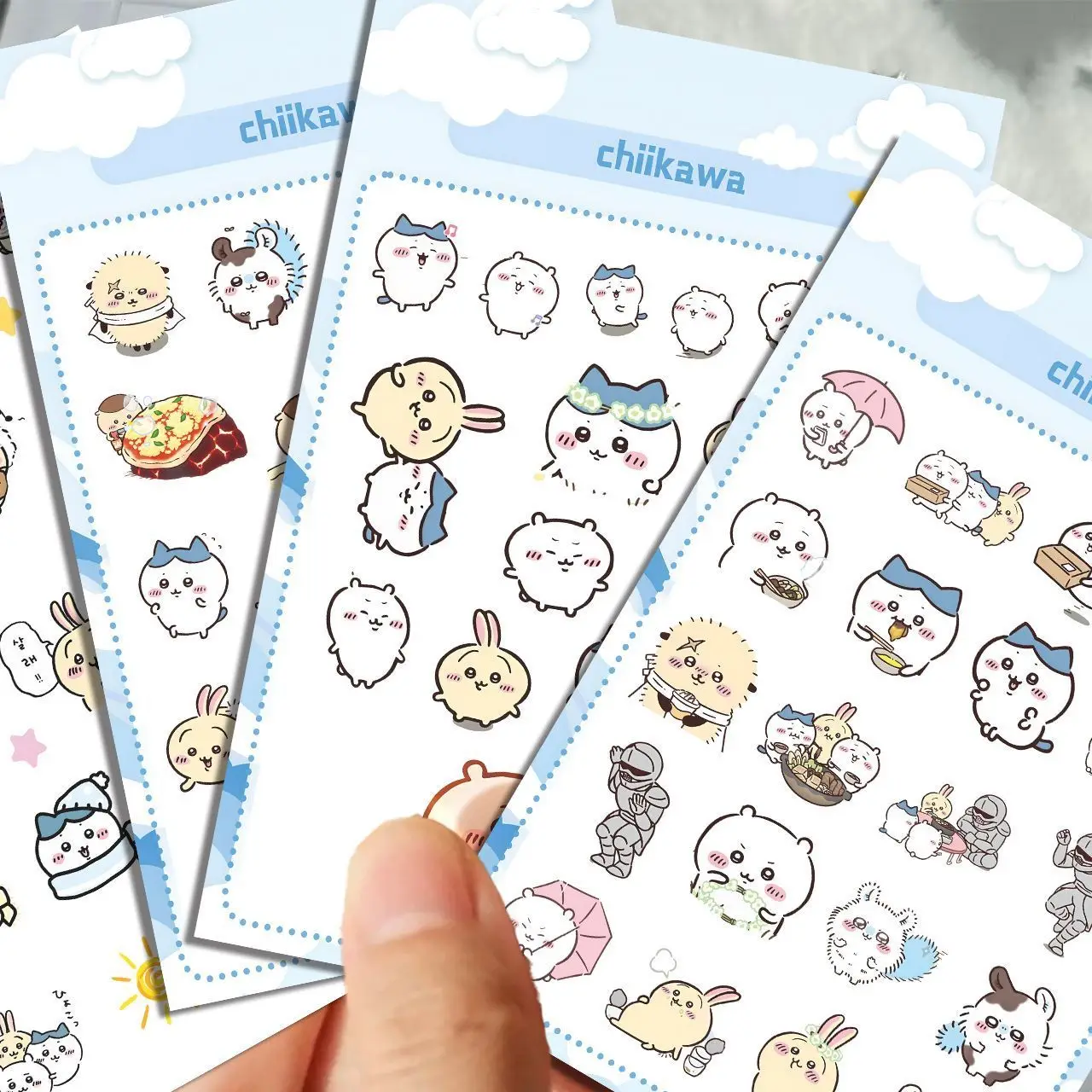 Bahan Stiker Chikawa - Stiker Membran Delapan Potongan Kartun Chiikawa Kikakawa yang Menggemaskan untuk Dekorasi Jurnal dan Kartu Goo