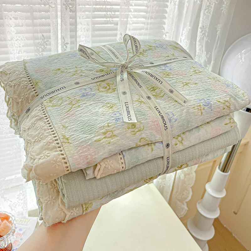 Floral Bedding Set Korean Style Duvet Cover Set Bed Linen Set Flat Sheets 2 Pillowcases Single Double Queen For Student
