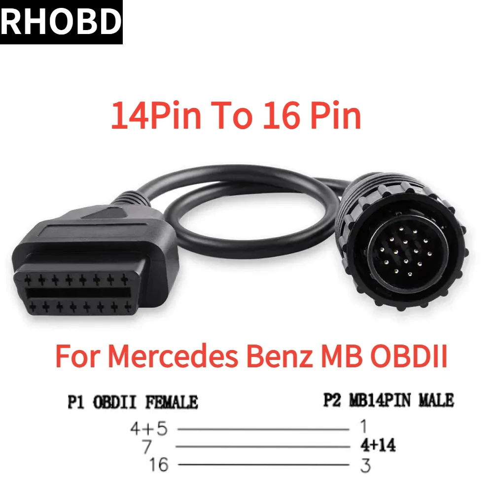 

Автомобильный диагностический кабель, переходник с 14 на 16 контактов OBDII OBD2 OBD II ODB 2, для Mercedes BENZ Sprinter