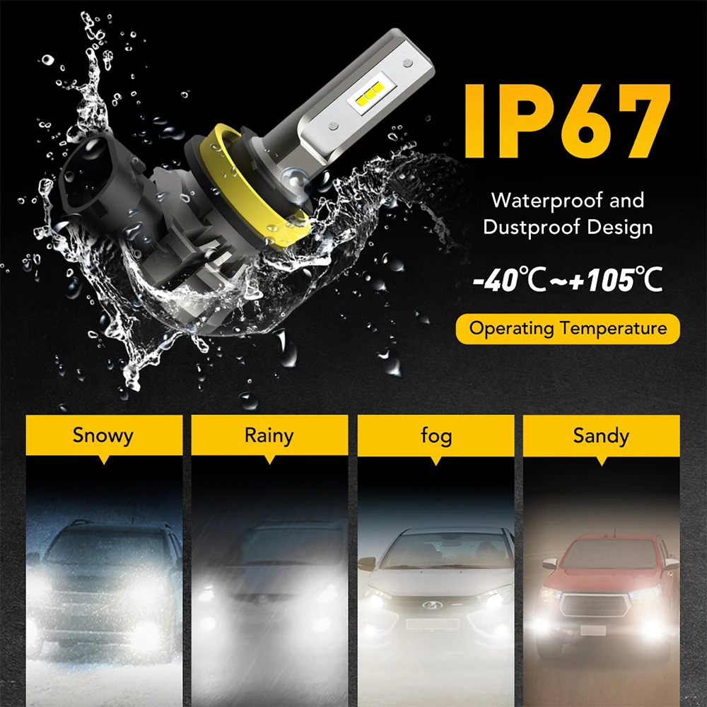 2Pcs AUXITO Fog LED H8 H9 H11 H10 H16JP 5202 880 H27W/1 White/Yellow Amber Canbus Fog Lights DRL 48W High Power 12V 2000LM CSP view 5