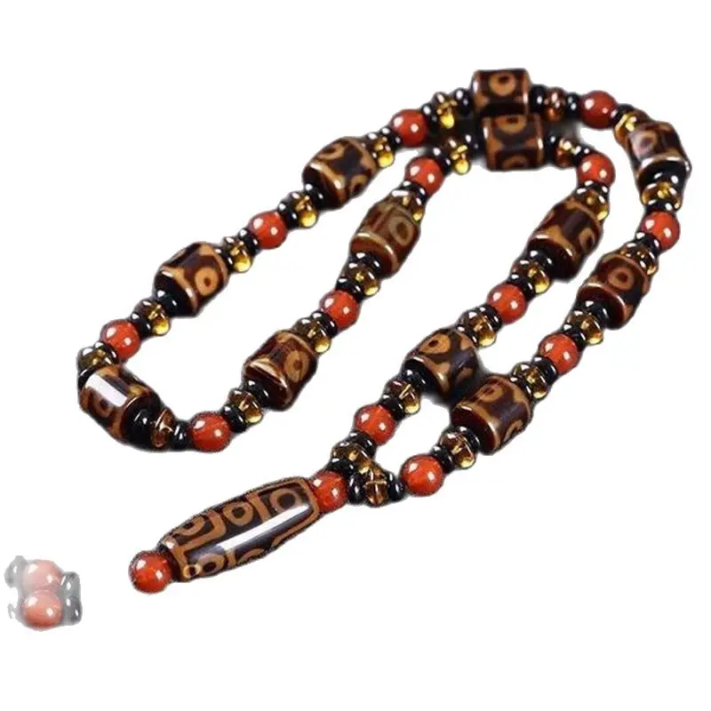 

Fine Brown Tibetan Dzi Bead Amulet 9 Eyes Pendant Nature Three Eyes Agate Beads Necklace Lucky Energy Necklace Talisman