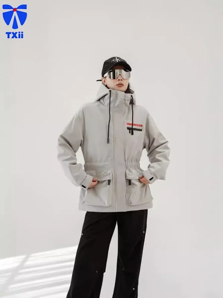 TXii New Fashion High end new trendy workwear outdoor windproof and waterproof hooded waist cinched 90 white duck down jacket