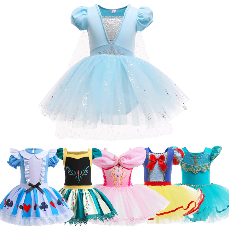 Elsa Anna Girls Tutu Dress Belle Snow White Rapunzel Kids Children Summer Ballet Dance Ball Gown Party Cosplay Costume Clothes