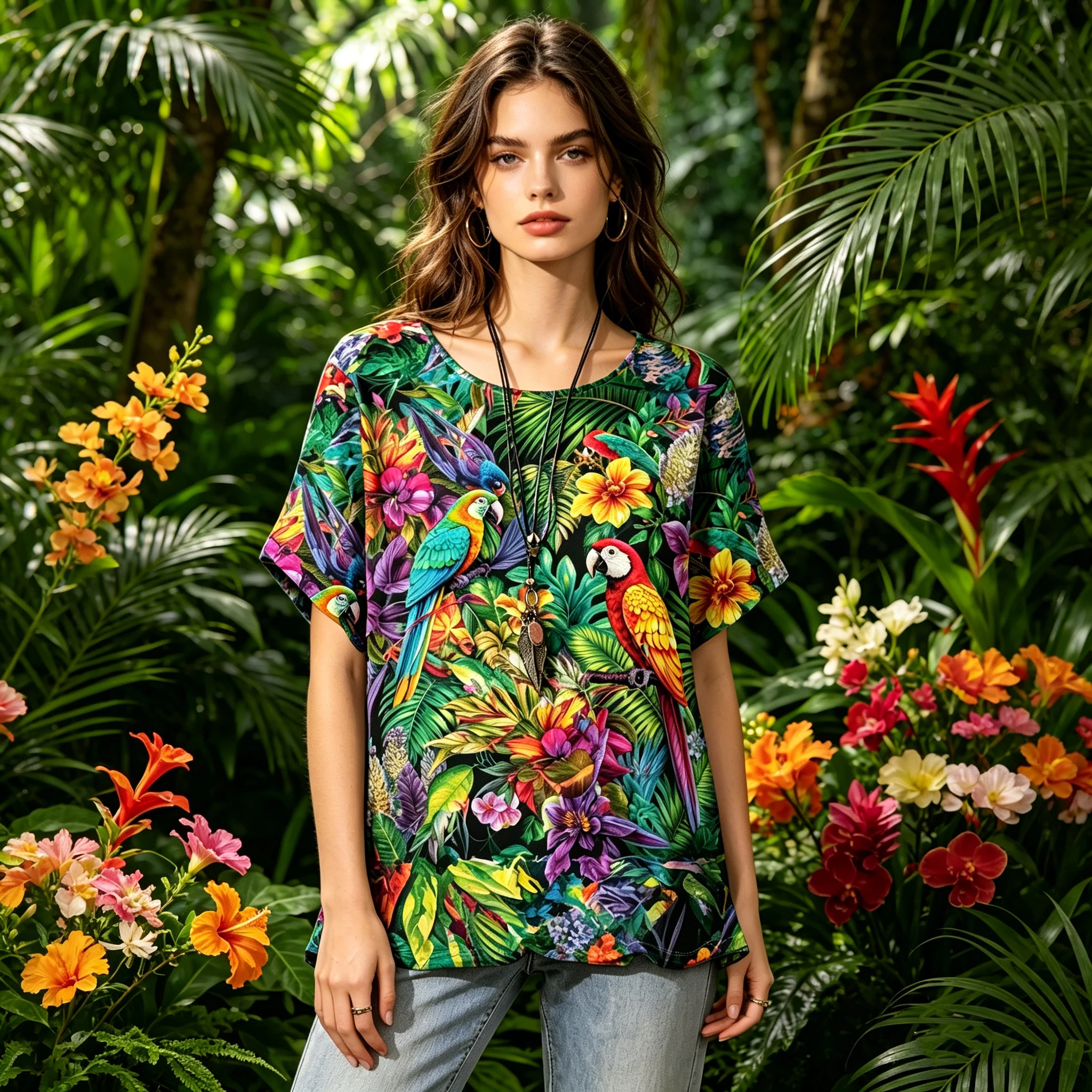 

New Loose Plus Size Printed T-shirt Quick Drying Comfortable Casual Round Neck Short Sleeved Top Suitable Women's Beach Vacation