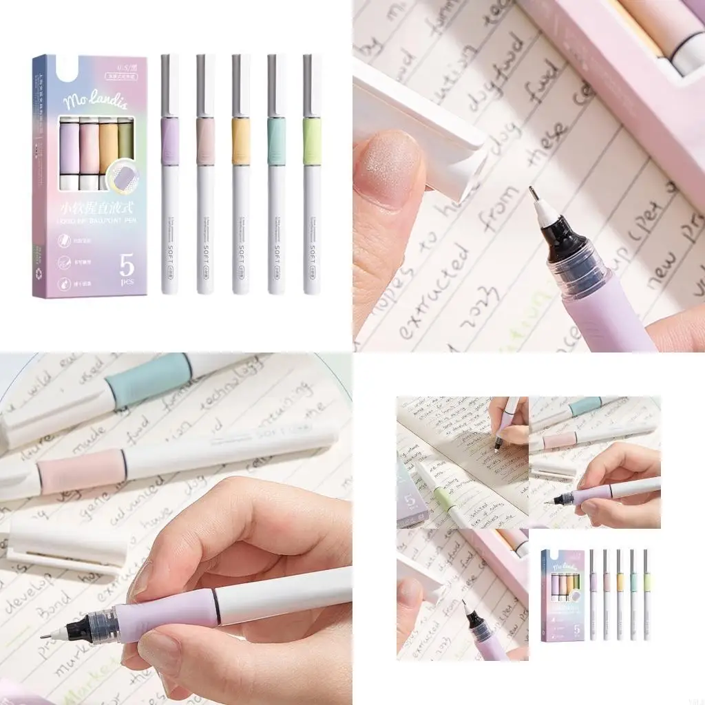 

Y5LB 5 шт. шариковые ручки 0,5 мм, игольчатый наконечник, удобная силиконовая ручка, жидкая гелевая ручка для ежедневного