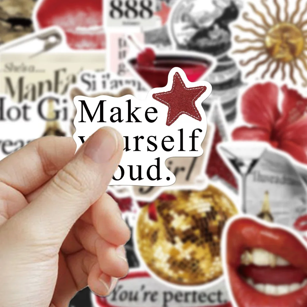 

50 PCS Golden Lucky Girl Stickers Stylish Trendy DIY Decorative Decals for Journals Laptops Luggage Guitars Phone Cases