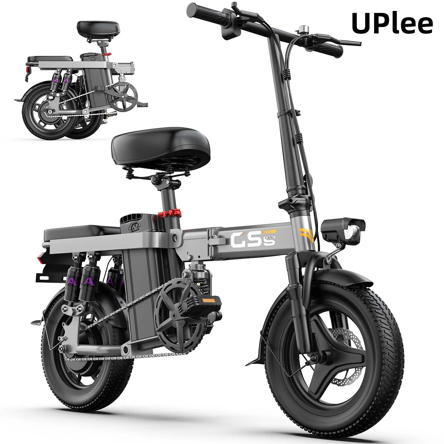 UPlee GS5 500W Peak Motor Electric Bike 48V15AH Removable Battery Electric Bicycle 14Inch Folding Multiple Shock Absorbers E-Bike image 2