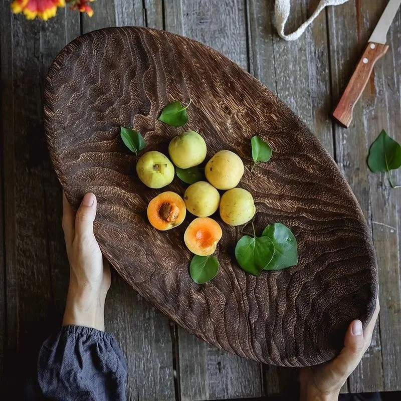 

Medieval Style Solid Wood Fruit Plate Decorative Living Room Coffee Table Tray Homestay Wooden Ornaments