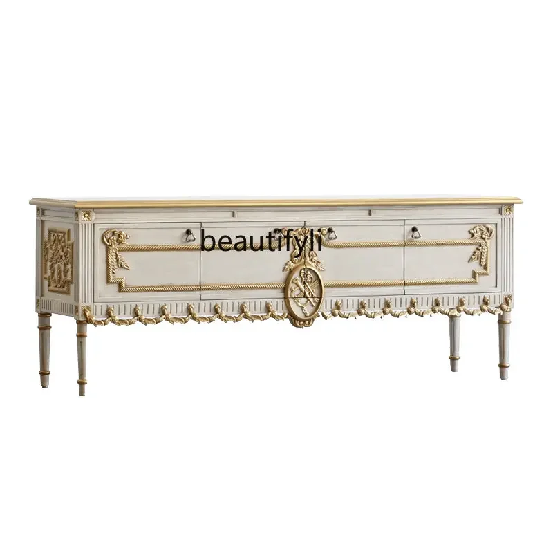 ss 8350 European-Style American-Style New Classical French Entry Lux Solid Wood Beech Hand Carved Art TV Cabinet