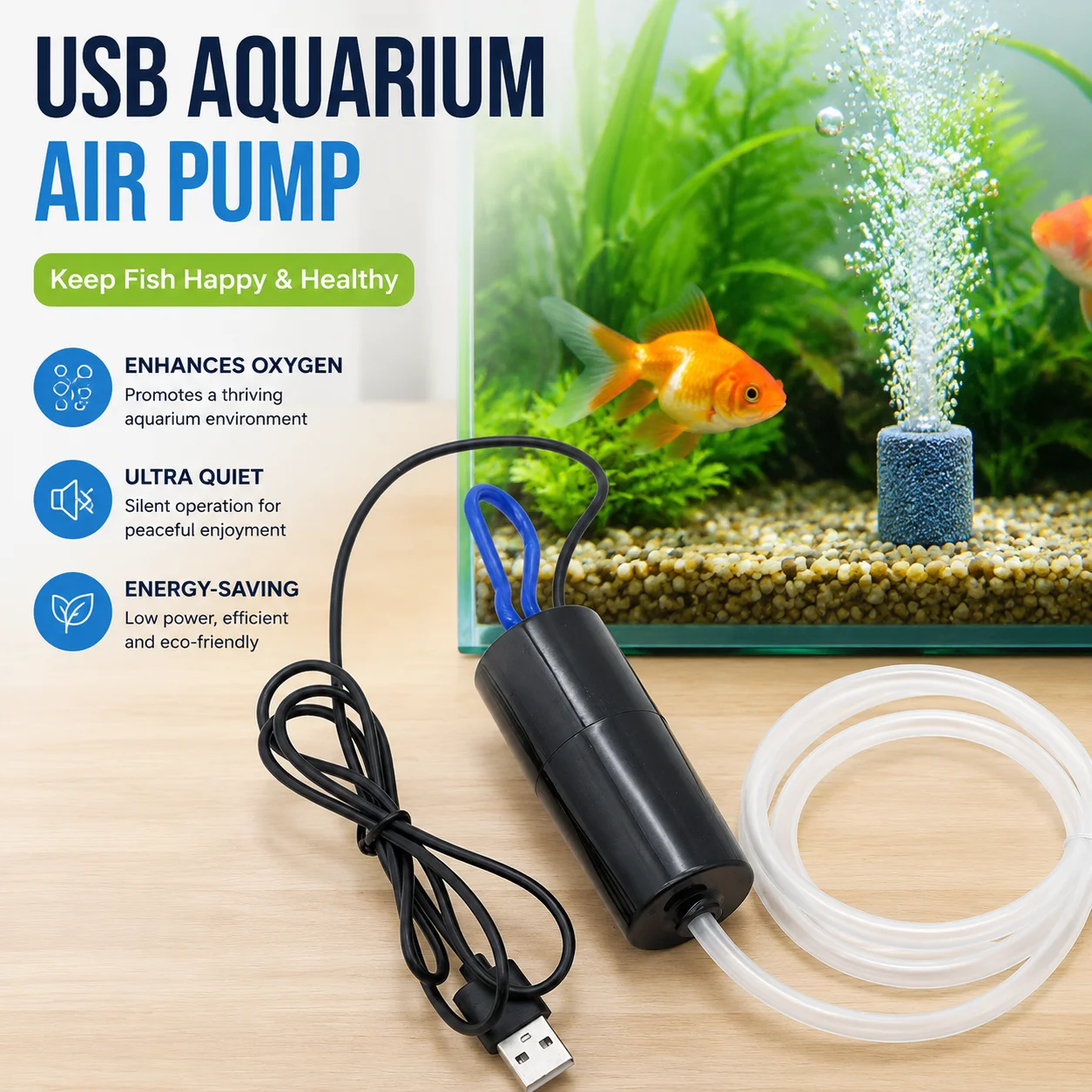 USB Aquarium Air Pump 5V Portable Mini Oxygenator with Air Stone for Fish Tank Silent Compressor Accessories