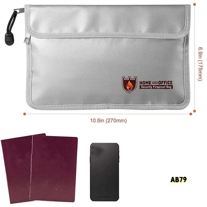 6X 내화 문서 가방, 지퍼가 달린 방수 및 내화 돈 가방, 여권 요법에 대한 내화 안전 보관 주머니.
