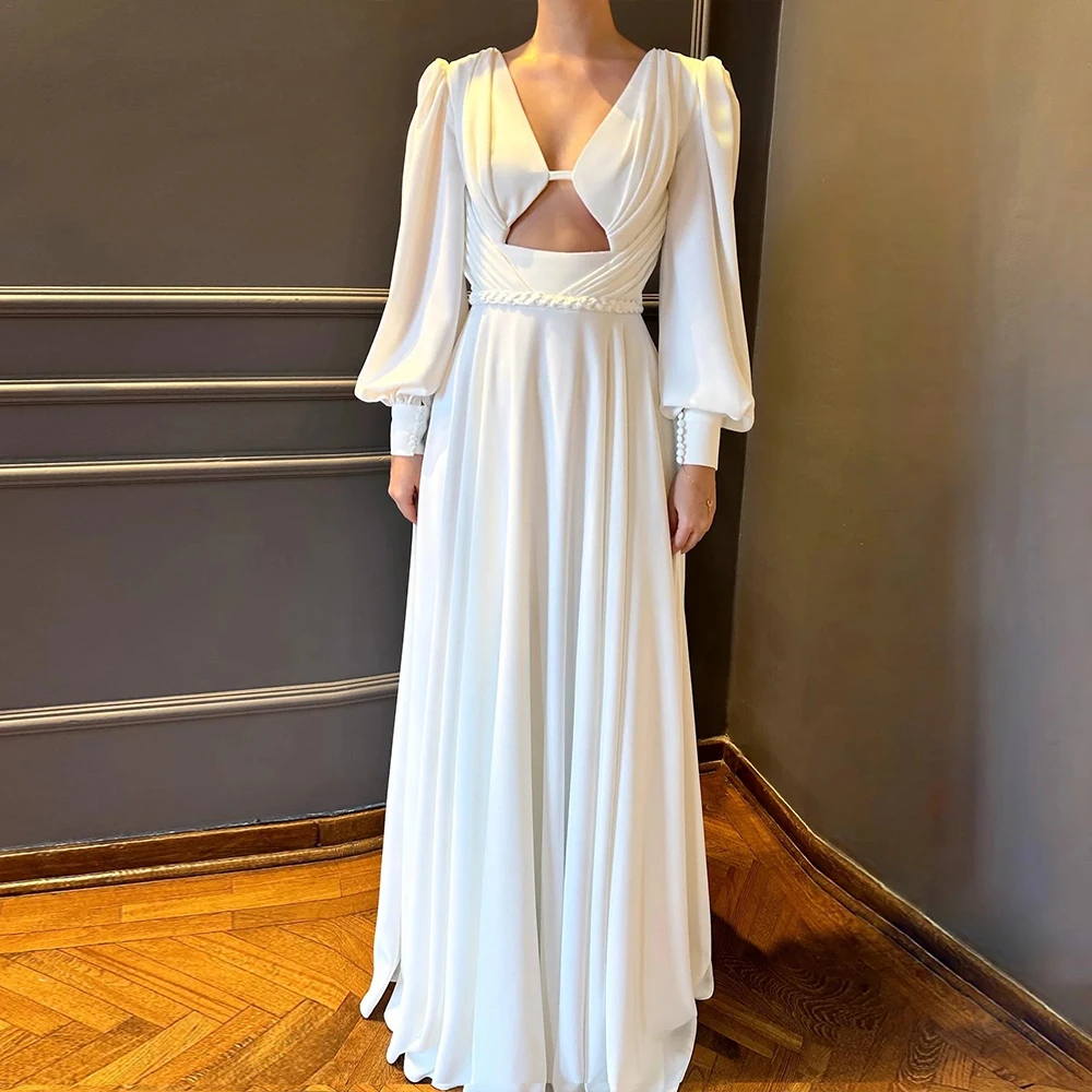 

Customized Cut Out Evening Dresses 2026 Pleated Sexy Luxury Party Dress Full Sleeves Draped Modern Prom Gowns for Women Bespoke