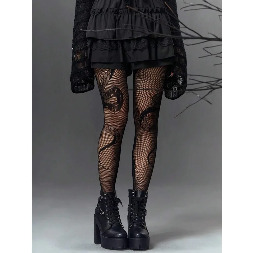 

Goth 1pair Snake Pattern Fishnet Stockings, Halloween