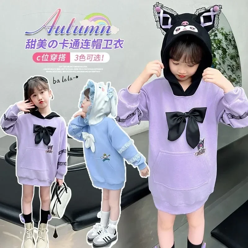 Sweet Kawaii Sanrio Autumn Cinnamoroll Winter Long Sleeve Hoodie Cute Cartoon Kuromi Casual Children Shirt Clothing Gifts Toys