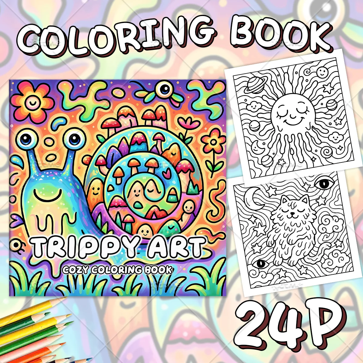 TRIPPY ART Coloring Book for Adults Featuring Cute Cozy Daily Activities for Relaxation (Cozy Spaces Coloring)