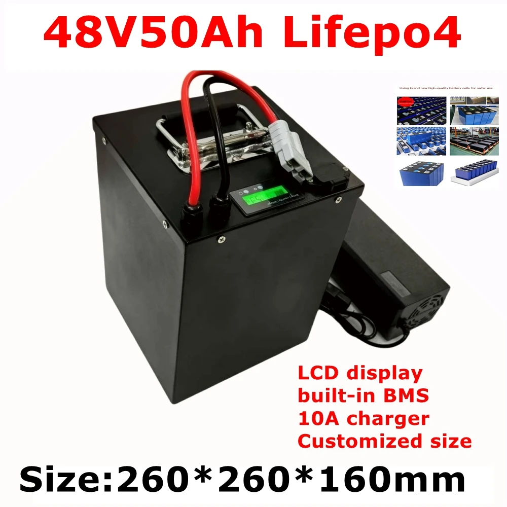 Metal Case Deep Cycle 48V 50Ah Lifepo4 Lithium Battery With Strong Bms For Golf Cart Solar Storage System Agv+5A Charger