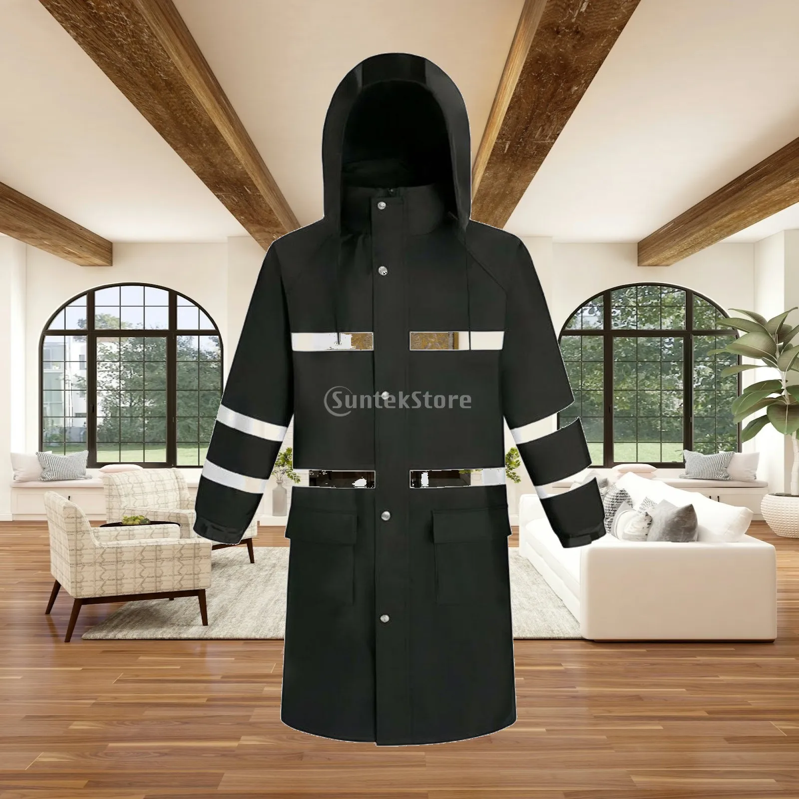 Reflective Raincoat With Hood High Visibility Rain Coat Heavy Duty Long Raincoat for Workers, Construction Sites, Commuting