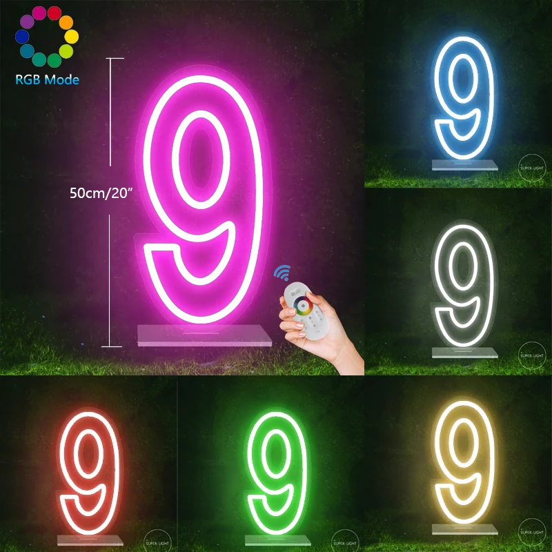 Led Flexible Neon Sign Rgb Mode Digital 0-9 With Remote Control For Multiple Color Selection For Birthday, Wedding, Party Decor