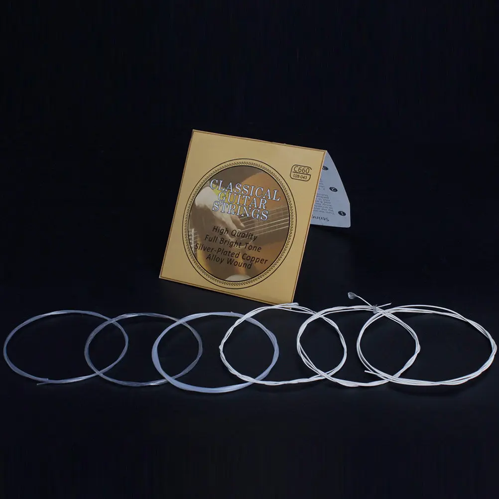 6Pcs Premium Silver-Plated Copper Alloy Guitar Strings Universal Fit for Acoustic Classical Guitars Replacement Strings Clear