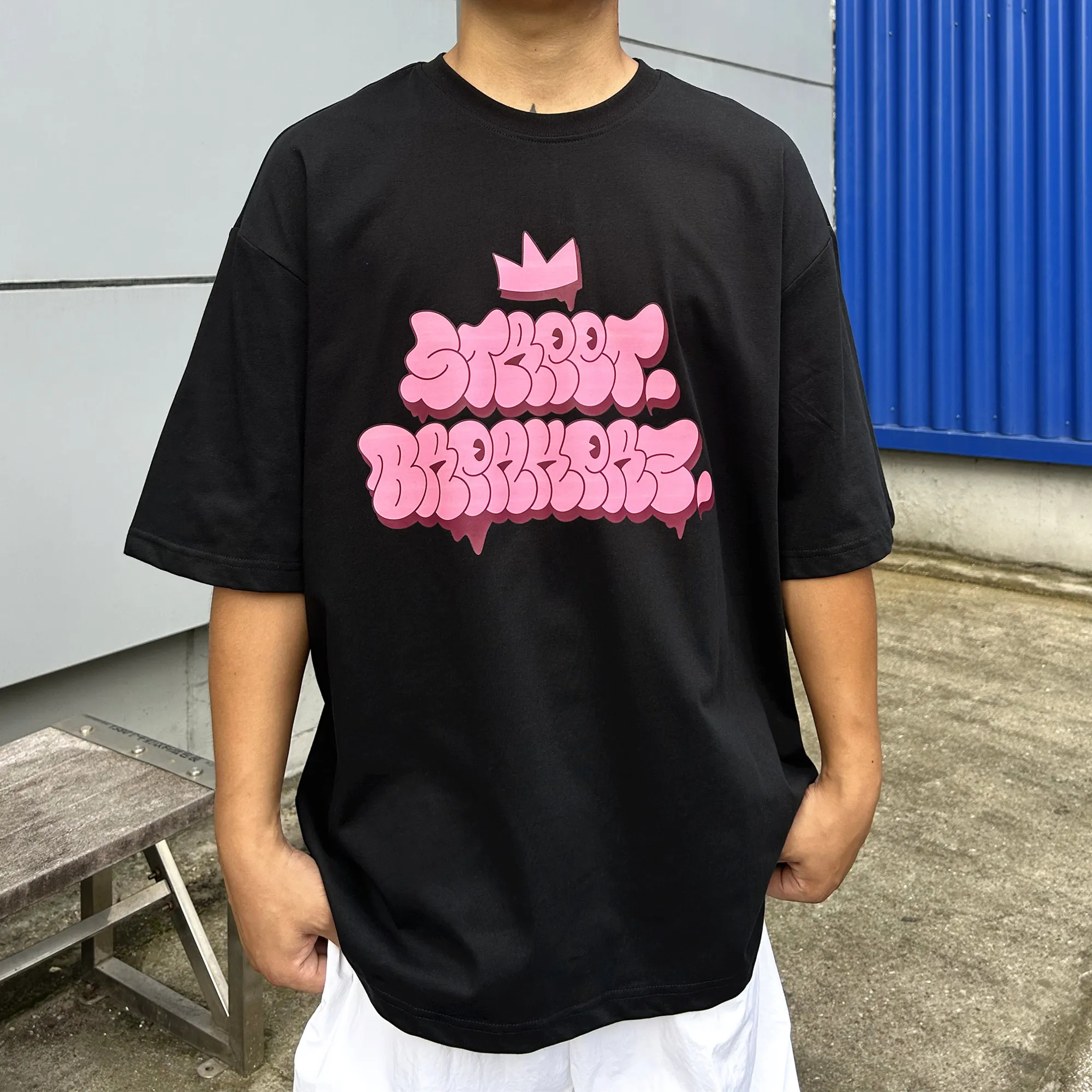 2026 Summer New Men's American Street Style Daily Casual Loose Fit Plus Size White Black Letter Print Small Neck T-Shirt