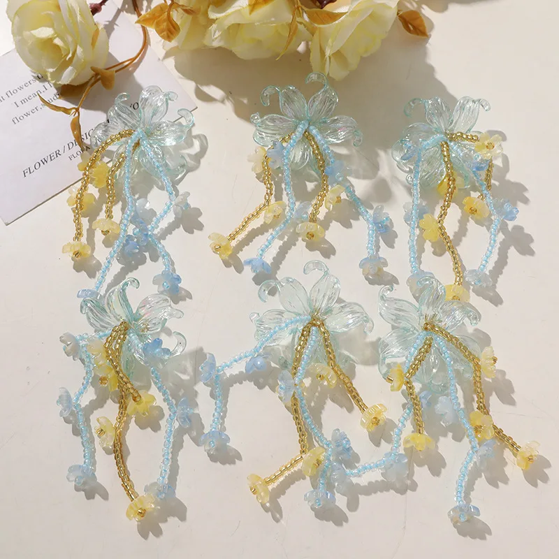 Clog Charms 1 Piece Colorful Tassel Iris Flower Handmade Beadwork DIY Elegant Versatile Accent for Transparent Crystal Sandals