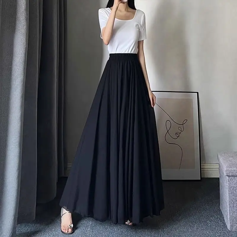 720 Degree Black Chiffon Asymmetrical Hem High Waist Skirt Women's Summer New Style A-Line Slimming Xinjiang Dance Long Skirt