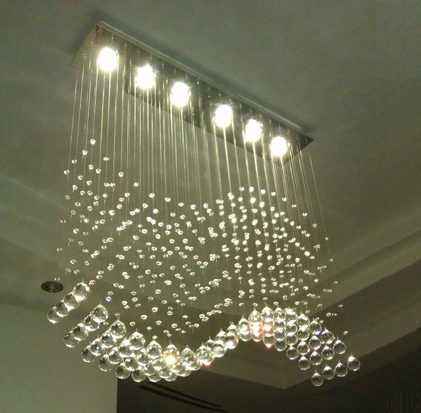 

Modern Wave LED Crystal Pendant Light Ceiling Lamp RainDrop Restaurant Chandelier