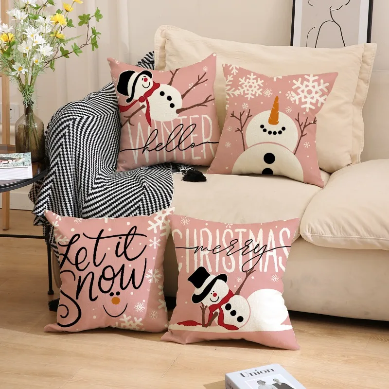 

Christmas Throw Pillow Covers 45x45cm Set of 4,Xmas Home Decorations Winter Holiday Sofa Cushion Covers for Sofa Bed Living Room