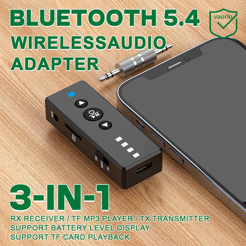 بلوتوث 5.4 جهاز ريسيفر استقبال وإرسال الصوت 3.5 مللي متر AUX دعم TF بطاقة اللعب MIC طوق كليب محول لاسلكي لسيارة طائرة التلفزيون الكمبيوتر