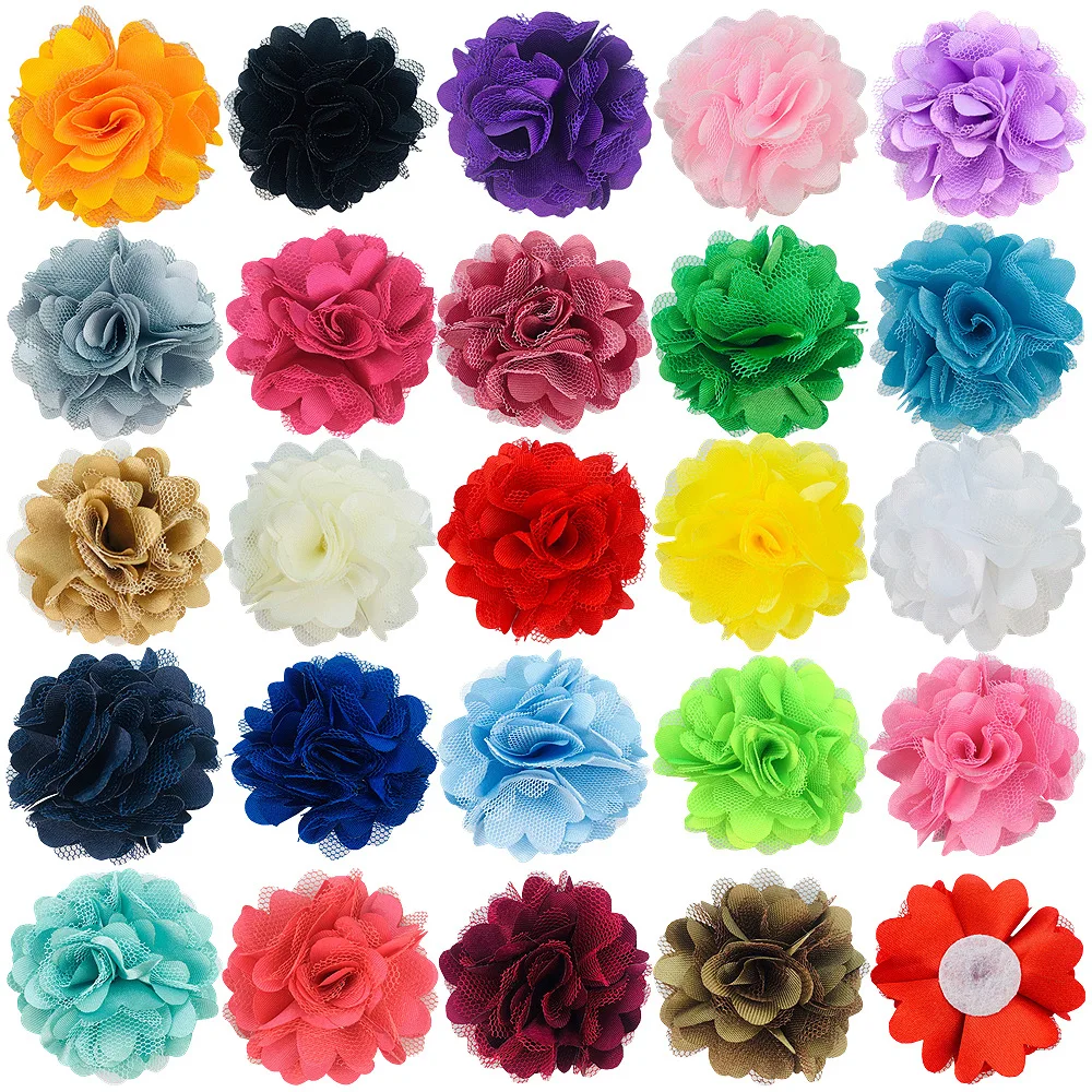 

600pcs 5cm Solid Color Tin Mesh Kids Hair Accessories Head Flower Corsage Cloth Flower Wholesale