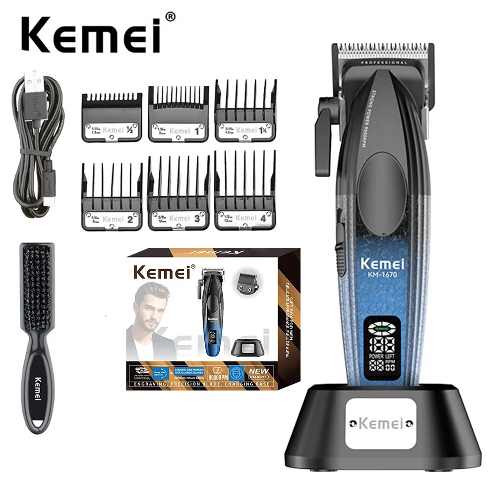 Kemei Professional Barber Hair Clippers for Men Cordless Rechargeable Hair Cutting Machine Electric Men Hair Trimmers 9000RPM