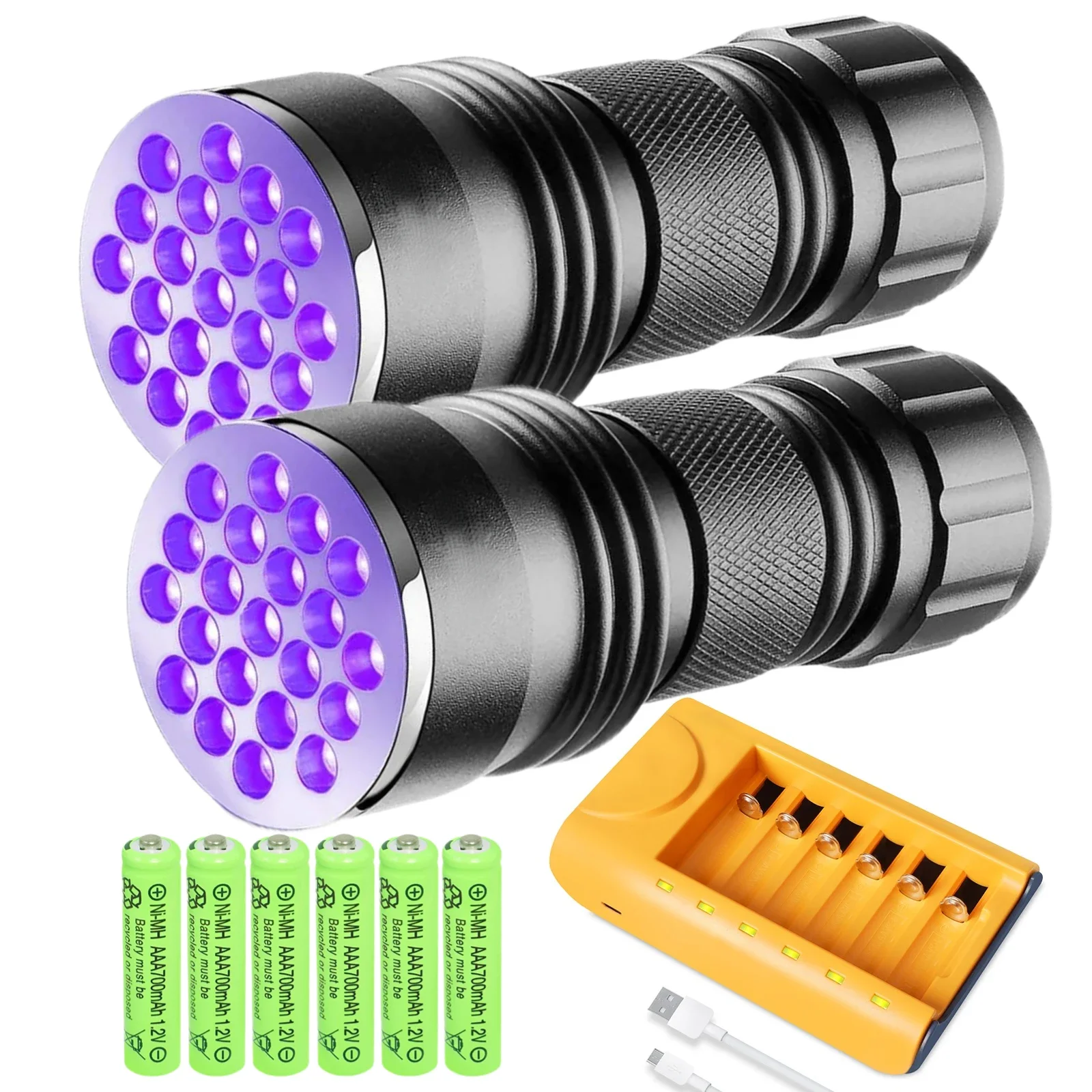 Skywolfeye 2pc 21 LED UV Flashlight Black Light Ultraviolet Flashlight with Battery and Charger Pet Stain Scorpion Finder