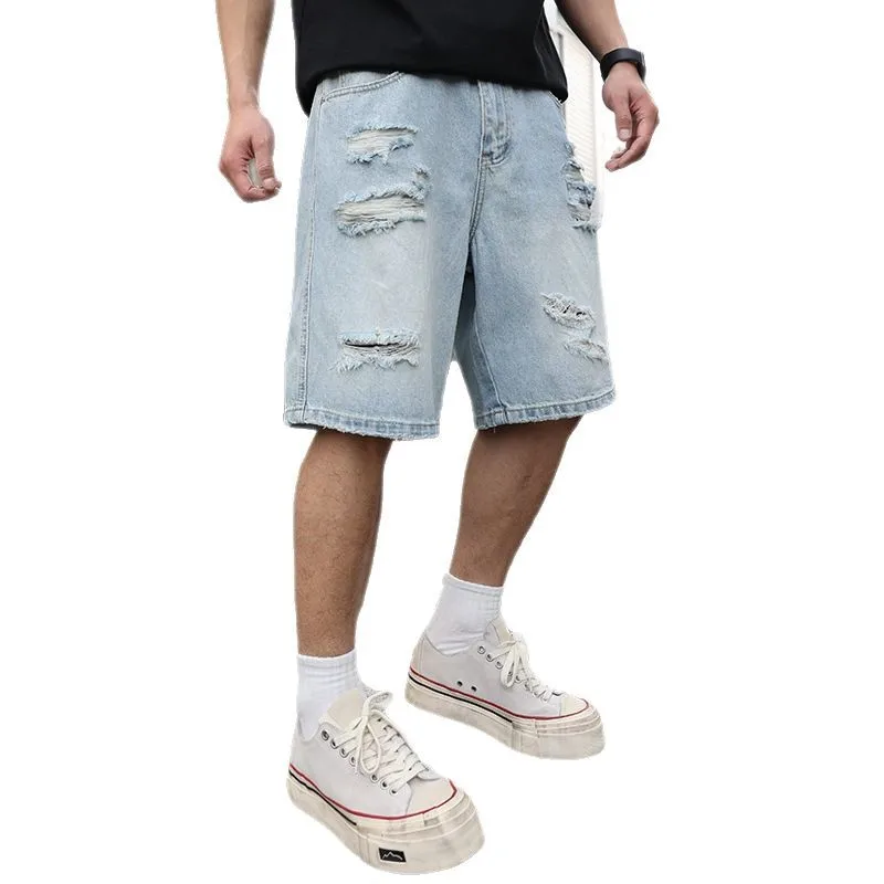 

Ripped Denim Shorts Men's Summer Streetwear Fashion Broken Hole Loose Casual Hip Hop Denim Short Jeans Pants Shorts