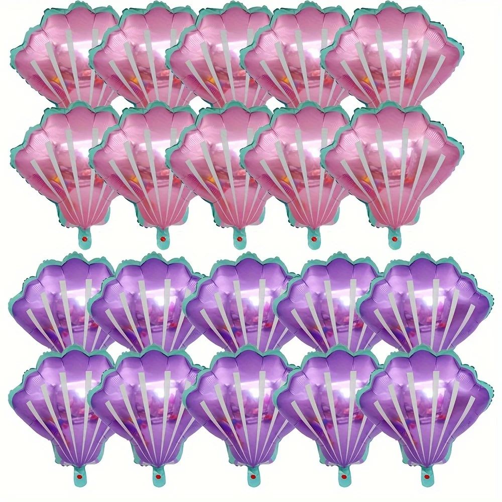 20 Pack Mini Shell Shaped Aluminum Film Balloons - Mixed Colors for Birthday & Themed Party Decorations, Halloween Decorations,