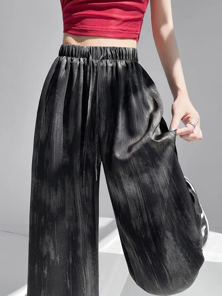 夏用アイスシルクワイドレッグパンツ レディース アセテートサテン染め ルーズカジュアルパンツ 小さいサイズ 日焼け防止パンツ ドラウォーキ...