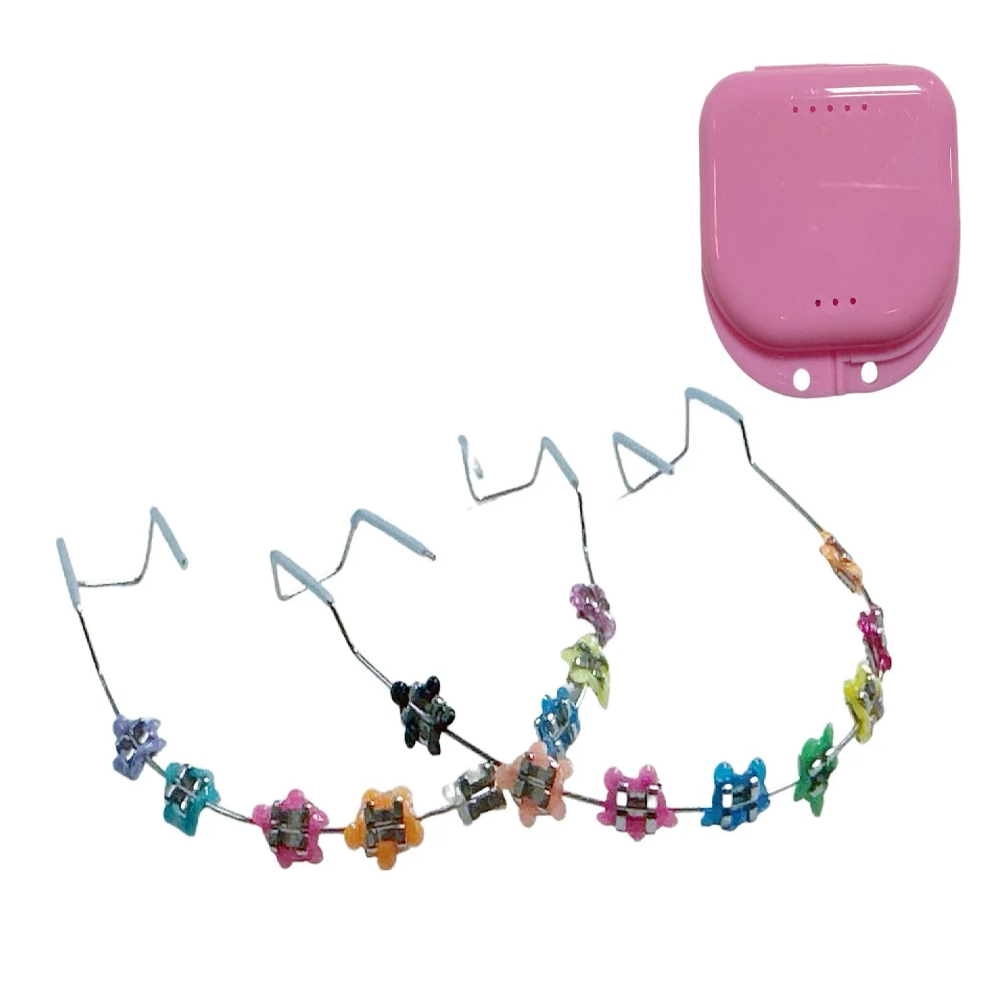 1 pair Colorful Temporary Tooth Decoration Dental Decorations Fake Brackets Orthodontic Ligature Ties Braces with Metal Wires