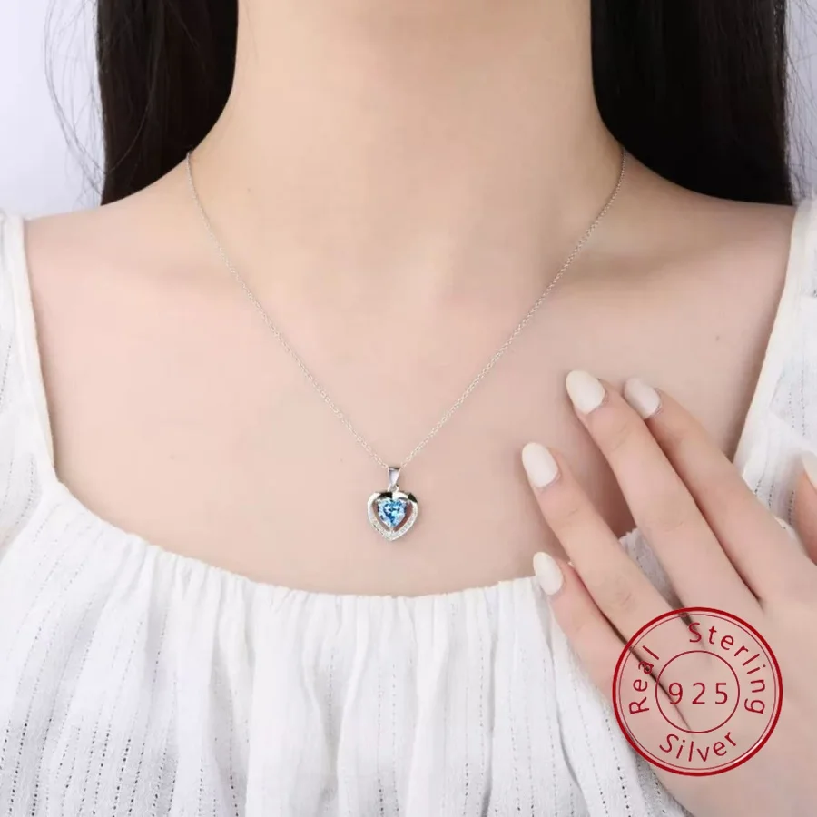 

Классическое европейское и американское ожерелье из стерлингового серебра S925 с сердечком океана для женщин, элегантная и универсальная цепочка на ключицу